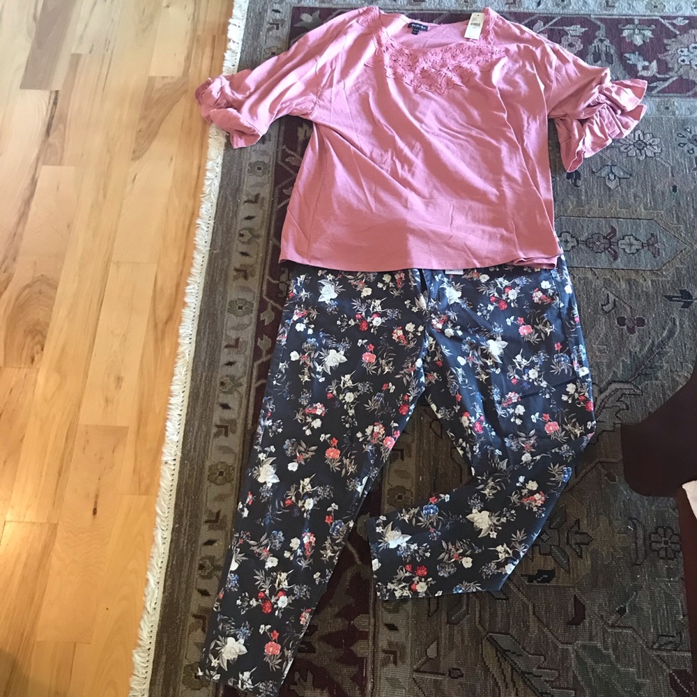 Lane Bryant floral print jean and top outfit